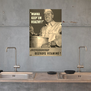 Retro  Sepia WWII Kookkeuken Poster