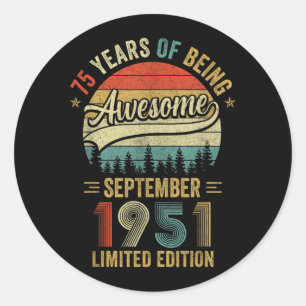 Retro september 1951 75 jaar oud 75ste verjaardag ronde sticker