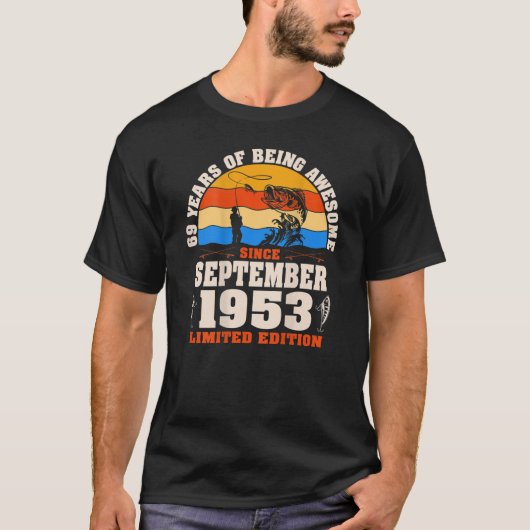 Retro September 1953 69 Year Old Fishing Lover 69T T-shirt (Voorkant)