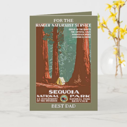  Retro Sequoia Nationaal Park Vaderdag Kaart (Gele Bloem)