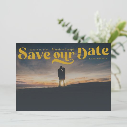 Retro Serif Mustard Yellow Save The Date (Staand voorkant)