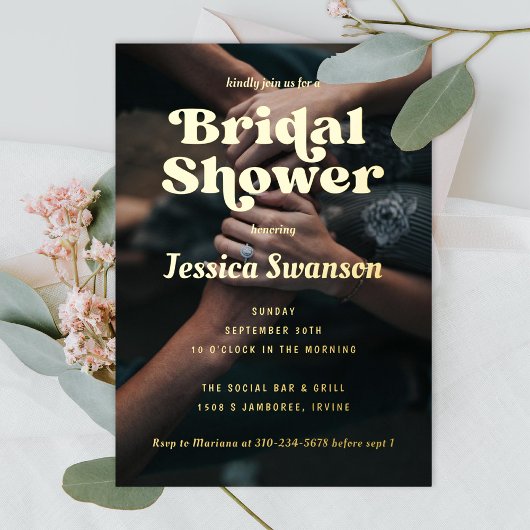 Retro Serif Photo Vrijgezellenfeest Gold Folie Uitnodiging