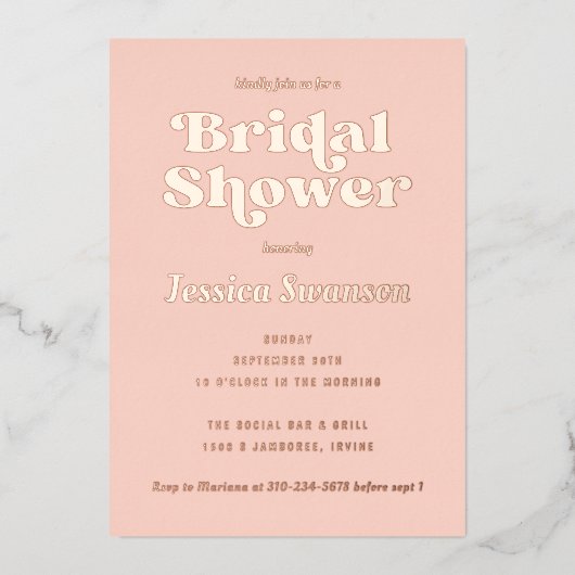 Retro Serif Vrijgezellenfeest Roos Gold Folie Uitnodiging (Voorkant)