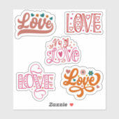 Retro set van 5 Liefde belettering stickers (Vel)