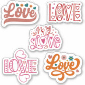 Retro set van 5 Liefde belettering stickers (Voorkant)