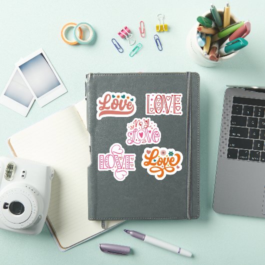 Retro set van 5 Liefde belettering stickers (iPad Cover)