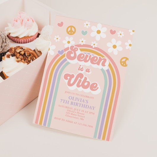 Retro Seven is een Vibe Rainbow 6e verjaardag Kaart