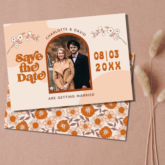 Retro Seventies Arched Photo Boho Save the Date