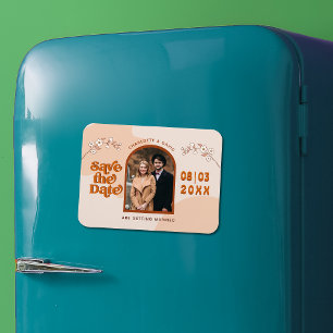 Retro Seventies Arched Photo Boho Save the Date Magneet