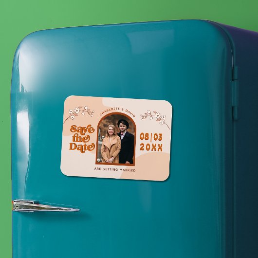 Retro Seventies Arched Photo Boho Save the Date Magneet