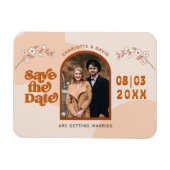 Retro Seventies Arched Photo Boho Save the Date Magneet (Horizontaal)