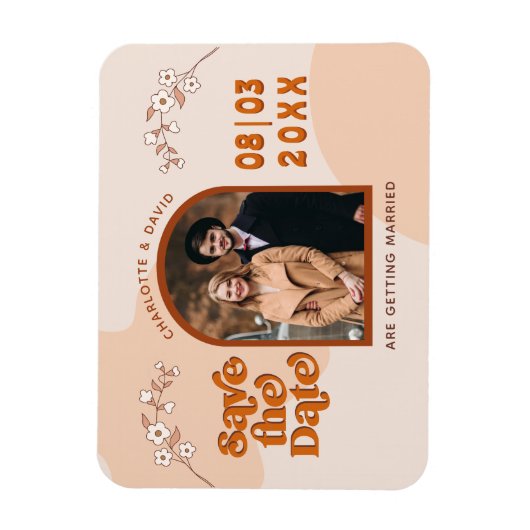 Retro Seventies Arched Photo Boho Save the Date Magneet (Verticaal)
