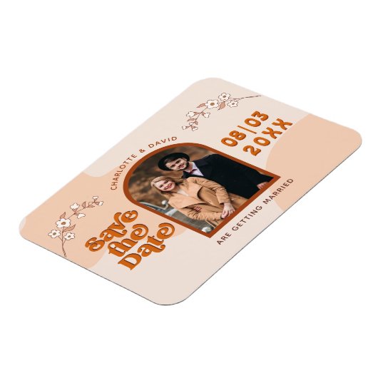 Retro Seventies Arched Photo Boho Save the Date Magneet (Linkerzijde)