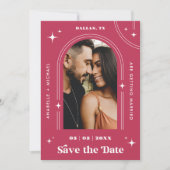 Retro Seventies Boho Arch Viva Magenta 2 Foto 70s Save The Date (Voorkant)