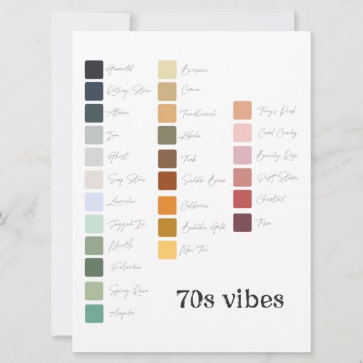 Retro Seventies Bruiloft Planning Kleurenpalet Kaart (Voorkant)