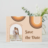 Retro Seventies Rainbow Boho Arch Foto Beige 70s Save The Date (Staand voorkant)