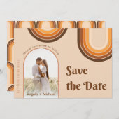 Retro Seventies Rainbow Boho Arch Foto Beige 70s Save The Date (Voorkant / Achterkant)