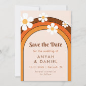 Retro Seventies Rainbow & Daisy Groovy Hippie Save The Date (Voorkant)