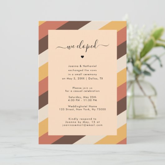 Retro Seventies Striped We Eloped Announcement 70s Kaart (Staand voorkant)