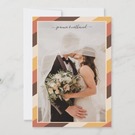 Retro Seventies Striped We Eloped Announcement 70s Kaart (Achterkant)