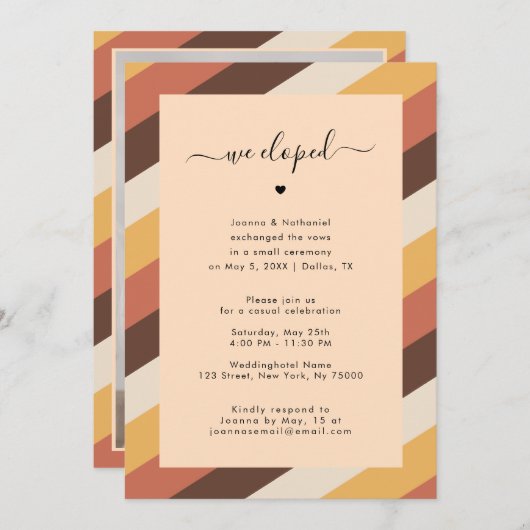 Retro Seventies Striped We Eloped Announcement 70s Kaart (Voorkant / Achterkant)