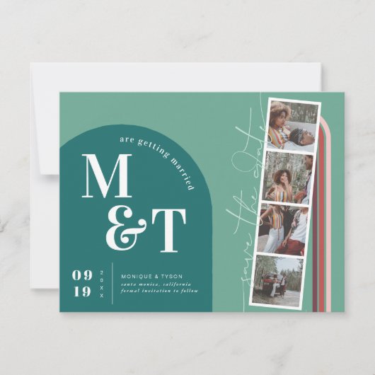 Retro Seventies Stripes Arch | Foto filmstrip Save The Date (Voorkant)