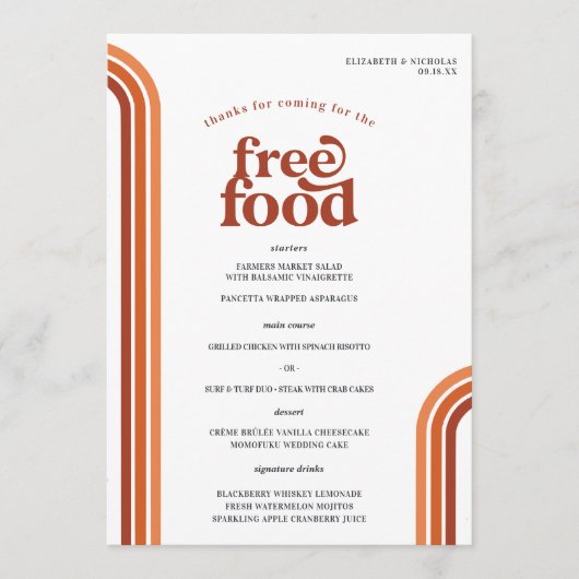 Retro Seventies Stripes | Huwelijksmenu Menu (Voorkant)