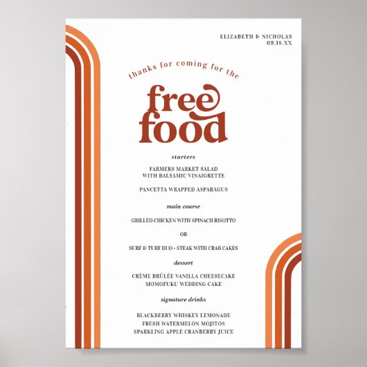 Retro Seventies Stripes | Huwelijksmenu Poster (Voorkant)