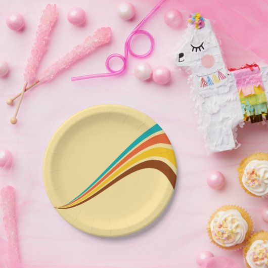 Retro Seventies Stripes op crème Papieren Bordje (Feest)
