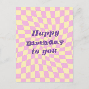 Retro Seventies Warped Checks Happy Birthday Briefkaart