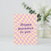 Retro Seventies Warped Checks Happy Birthday Briefkaart (Staand voorkant)