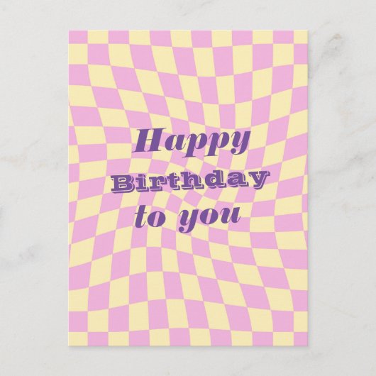 Retro Seventies Warped Checks Happy Birthday Briefkaart (Voorkant)