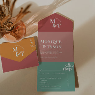 Retro Seventies Wedding All In One Uitnodiging