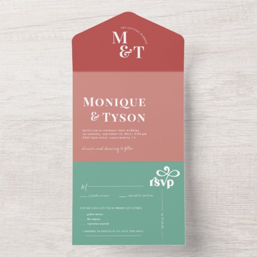 Retro Seventies Wedding | All In One Uitnodiging (Binnen)