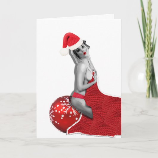 Retro Sexy Pinup Meisje Kunst Kerst Kaart (Voorkant)
