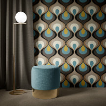 Retro Sfeer Blauw Bruin Mosterd Beige Zwart