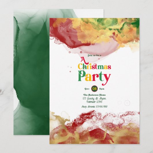 Retro sfeer met Alcohol Ink Flair Kerstfeest Kaart (Voorkant / Achterkant)