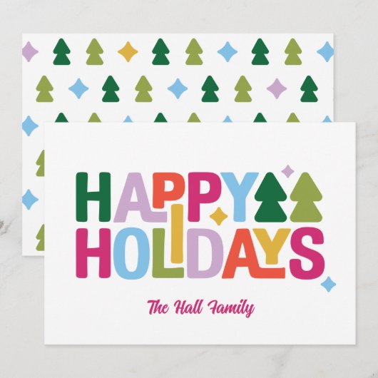 Retro Sfeer Multi-Kleur Kerstkaart (Voorkant / Achterkant)