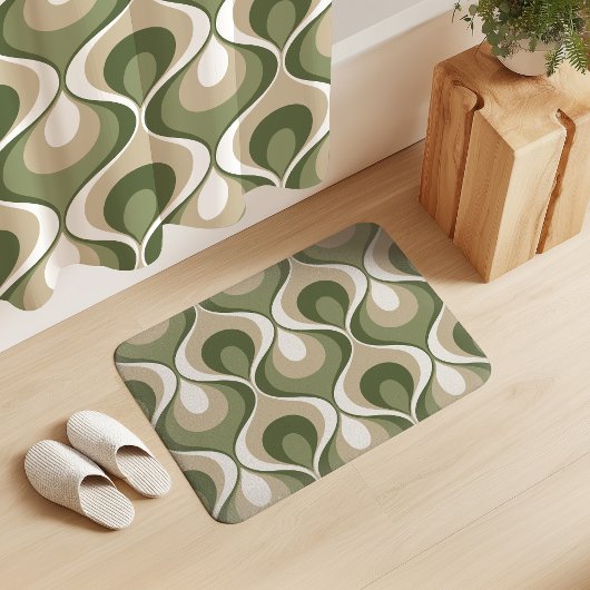 Retro Sfeer Sage Olijfgroen Beige Wit Badmat