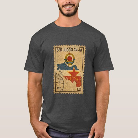 Retro SFR Joegoslavië Postzegel Design T-Shirt (Voorkant)