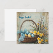 Retro shabby chic paaseieren in mand met narcissen feestdagenkaart (Voorkant / Achterkant)