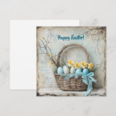 Retro shabby chic paaseieren in mand met narcissen feestdagenkaart (Voorkant / Achterkant)
