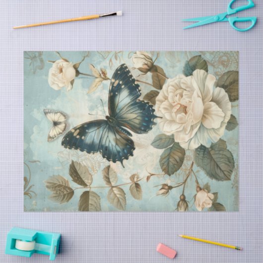 Retro shabby chique vlinder & rozen tissue papier (Craft)