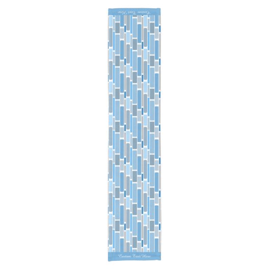 Retro Shades of Blue Geometric Design Pattern Korte Tafelloper (Voorkant)