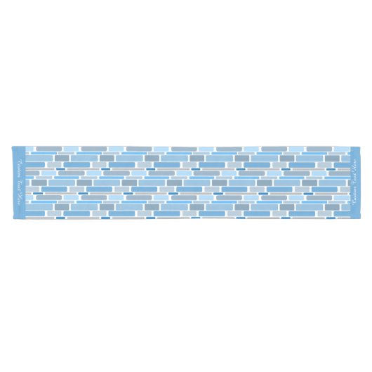 Retro Shades of Blue Geometric Design Pattern Korte Tafelloper (Horizontaal)