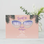 Retro Shades Zonnebril Sweet 16 Pool Party Kaart (Staand voorkant)