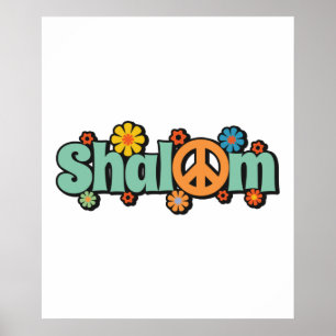 Retro Shalom Hebrew Peace & Harmony Jewish Gift Poster