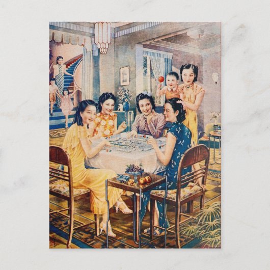Retro Shanghai Adverteren Mahjong Game Briefkaart (Voorkant)