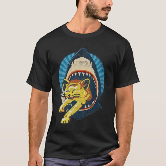 Retro Shark Eating Cat Ocean Predator Attack Anima T-shirt (Voorkant)