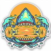 Retro Shark Skateboard Oranje Blue 4"Kiss Ct Vinyl Sticker (Voorkant)